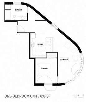 Floor plan for 1 bed, 1 bath, 636 sqft